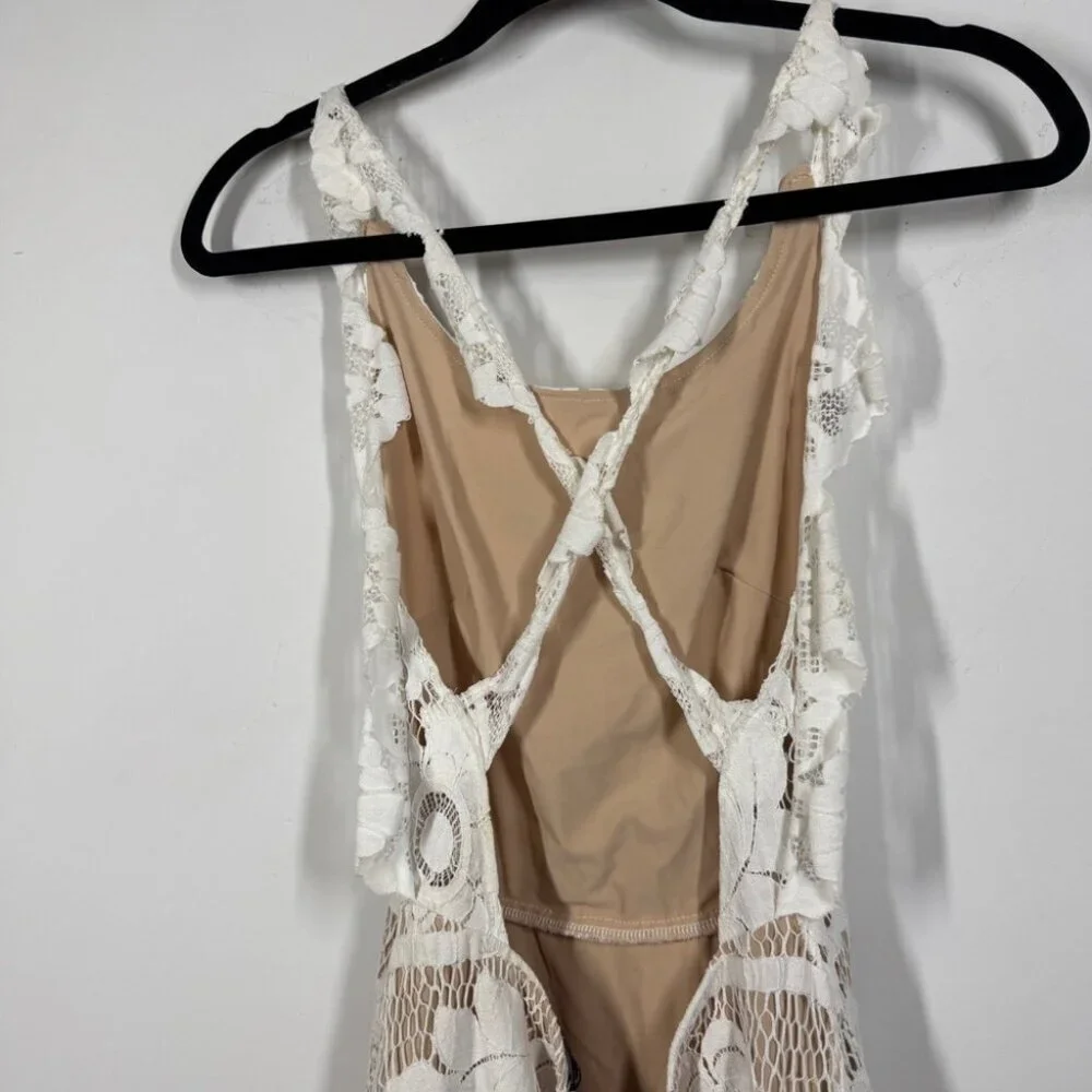 For Love & Lemons White Lace Fit Flare Sleeveless Dress Lined Boho Festival XS - Picture 9 of 15